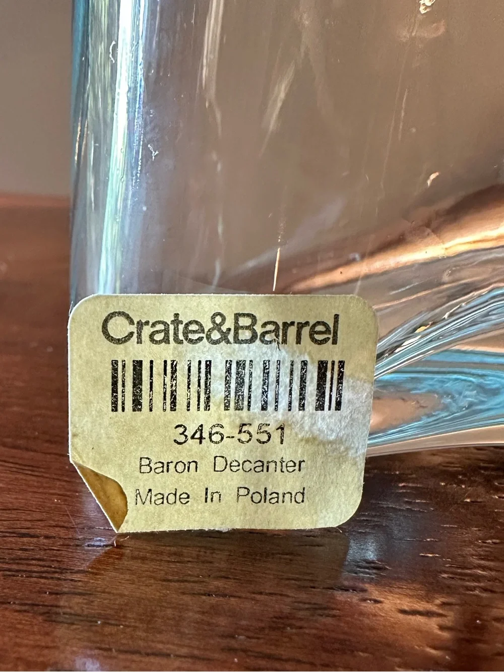 Crate & Barrel • large decanter • glass • heavyweight